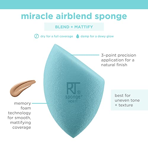 Real Techniques Miracle Airblend Sponge, Matte Makeup Blending Sponge, For Liquid, Cream, & Powder Products, Offers Medium To Full Coverage, Foundation Sponge, Latex-Free Foam, 1 Count #TOP4