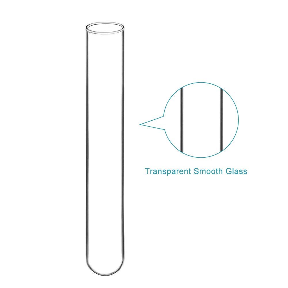 stonylab Test Tubes and Solid Rubber Stoppers Bundle, 20-Pack Borosilicate Glass Round Bottom Test Tubes and 10-Pack 3# White Tapered Lab Seal Rubber Stoppers