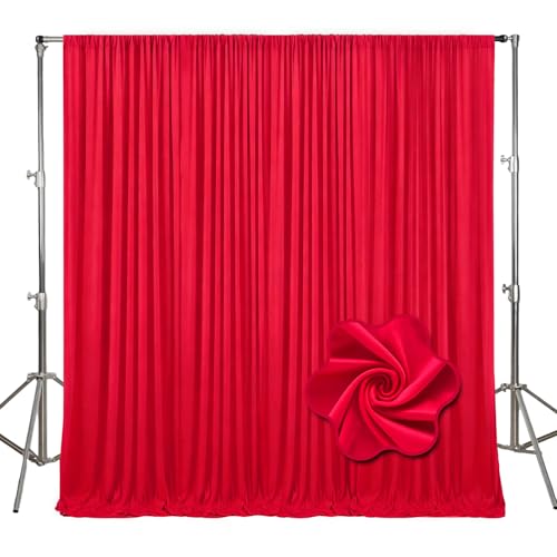 Image of 10ft x 10ft Red Backdrop Curtains for Parties, Polyester Fabric Backdrop Drapes with Rod Pockets for Weddings, Birthday, Halloween, Photography, Christmas Party Background Curtain, 2 Panels