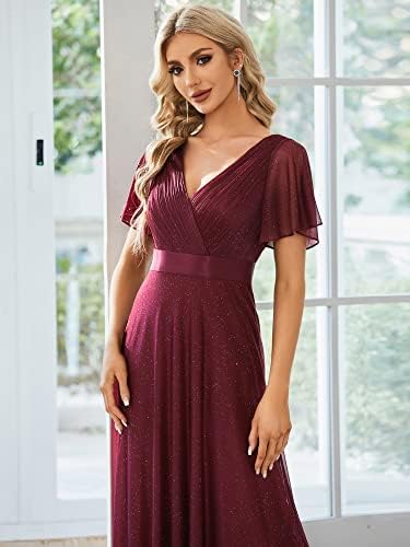 Ever-Pretty Women's Summer Glitter Formal Dresses Evening Gown V Neck Short Sleeves Floor Length Mother of Bride Dress 50159