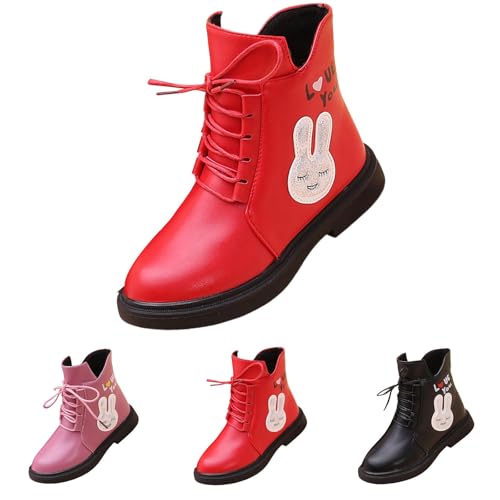 Kids Girls 𝐂ombat Ankle Boots Side Zipper Lace-Up Cute Cartoon Bunny Low Heel Boots Fall Winter Warm Soft Shoes2