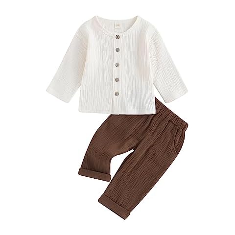 Thorn Tree Toddler Boys Girls Fall Outfits Long Sleeve Button Down Shirt Elastic Waist Pants 2Pcs Little Kids Clothes Set Cover