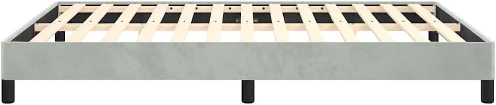 Light Grey Velvet Bed Frame Full Size Platform Foundation with Slatted Durable Sturdy Frame No Box Spring Needed Easy Assembly for Modern Minimalist Bedroom Furniture