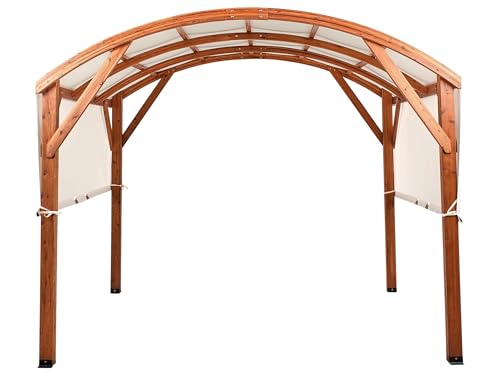 Pergola moderna in legno da giardino 303 x 300 cm Tetto in tessuto bianco sporco