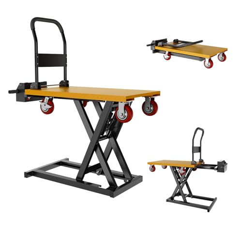 Electric Lifting Platform Truck Cart, Portable Material Lift Pallet Truck for Driver, 800 lbs 41" Height Lift Table with Brake Wheels, 47×28" Board, Effortlessly Get on & Get Off Battery Powered