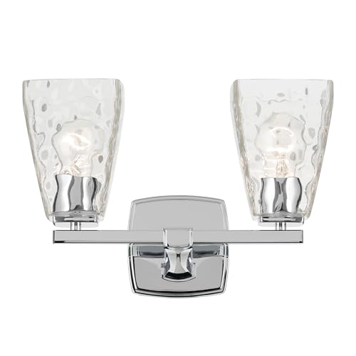 Image of Kichler Marant 14.25 inch 2-Light Bathroom Vanity Light Fixture with Clear Water Glass in Chrome, Modern Wall Mount Light for Bathroom, Powder Room, Over Mirror (14.25 inch W x 9.5 inch H), 55215CHWTR