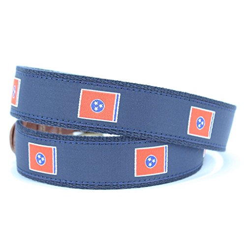 COUNTRY CLUB PREP Tennessee Flag Leather Tab Belt in Navy2