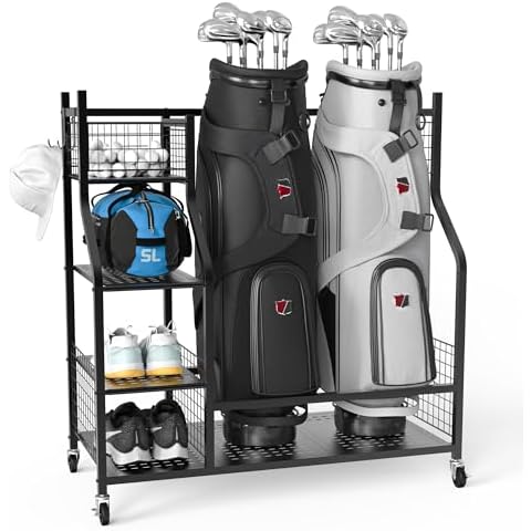 PLKOW Golf Bag Storage Garage Organizer, Extra Large Size Golf Bag Storage Stand and Golf Equipment Rack for Garage,Shed, Basement Cover
