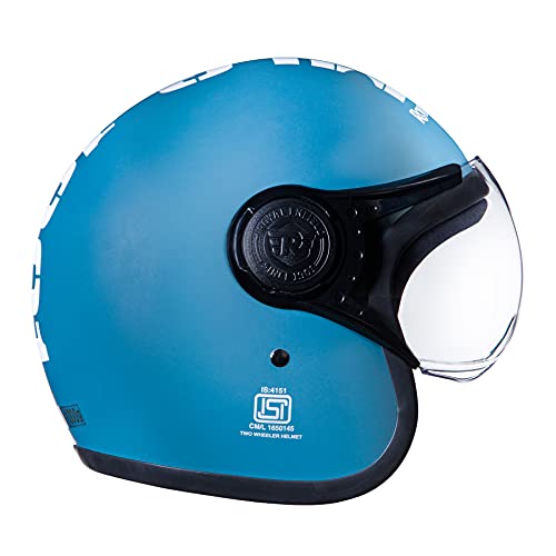 Image of Royal Enfield ISI Certified Open Face MLG Helmet with Clear Visor(Matt Squadron Blue-Size: XL)