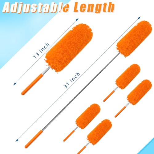 Image of Tanlade 12 Pcs Microfiber Feather Duster for Cleaning 13-31 Inch Extendable Cobweb Dusters Ceiling Fan Duster Washable Bendable Tool for Office Car Window Furniture (Orange)