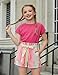 Arshiner Girls 2 Piece Outfits Elastic Waist Stripe Pants Adorable Pink Top & Short Sets Clothes Set for Kids Size 13-14