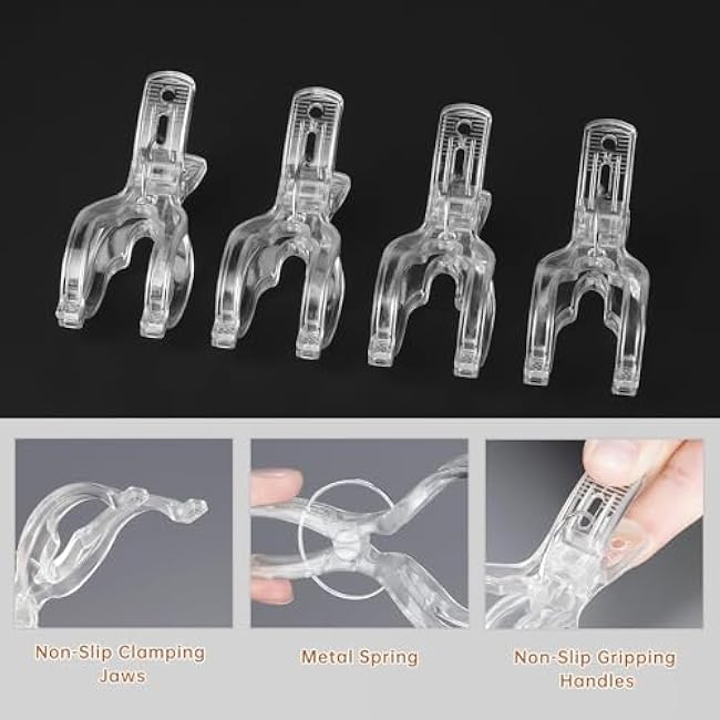 NiHome 4-Pack Clear Spring-Loaded Kitchen Towel Clips, Anti-Slip Design for Secure Holding, Transparent and Durable, Fits Most Towel Racks, Easy to Use in Kitchens, Bathrooms & More