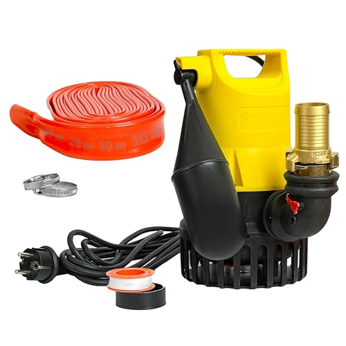Jung Pumpen JP50000 U3KS Set – Jung U 3 KS Tauchpumpe für Schmutzwasser mit 20 m Schlauch, Geka 1 1/4' Kupplung, Keller Entwässerung Abwasserpumpe Zubehör