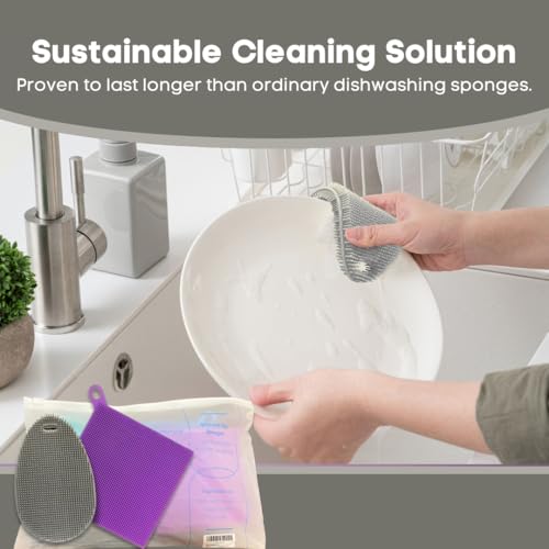 Image of Silicone Dish Sponge Dish Scrubber (Oval and Square) - Dual-Sided, Food Grade Silicone Sponges for Dishes and Housecleaning 2-Pack