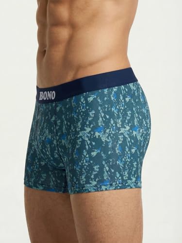 Image of BONO Mens Trunks Pack of 2 Cotton Underwear Breathable Printed Anti-Bacterial Underwear Men Trunk with No Marks Nylon Buffed Stretchable Waistband