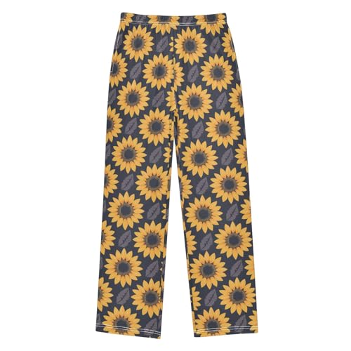Sunflower Grey Prints Pajama Pants Lounge Sleep Pants Elastic Waist Long Pajama Bottoms with Pockets for 6-14 Years