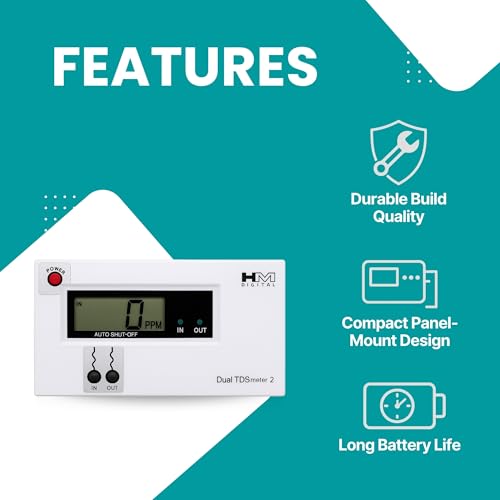 Image of HM Digital DM-2 Dual TDS Meter | Realtime Water Purity Tester | Digital TDS Checker With 0-9990 ppm Range | Hardness & Quality In-Out Testing Machine for Accurate Measurement With 2 Year Battery Life