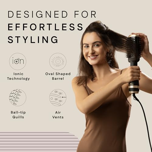 Image of Winston 2-in-1 Hair Styling Blow Brush for Women - 1200 Watts | Hot Air Brush, Hair Volumizer Brush, Hair Blow Dryer Brush with Charcoal Bristles for Salon-Quality Volume and Shine (Black) 1 Year Warranty