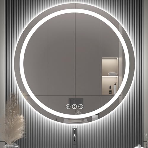 Image of LED Bathroom Mirror with Lights, Backlit & Front Lighted, Wall-Mounted Vanity Mirror 3000K /4000K /6000K, Memory Functions, Anti-Fog, Dimmable Smart Mirror 42 inch x 42 inch
