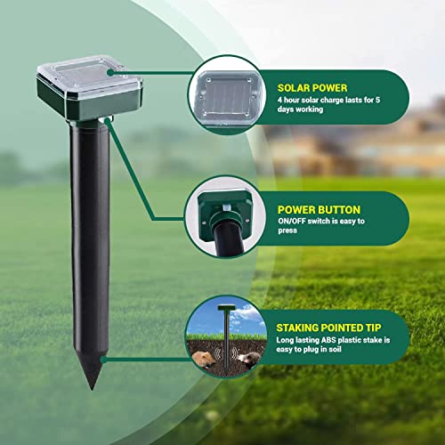 8 Pk Solar Mole Repellent Outdoor Ultrasonic Gopher Control Spikes, Groundhog Repeller Snake Rodent Gopher Spikes Chaser Pest (8) #TOP2