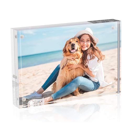 Pasdrucn Picture Frames Acrylic Frames, Magnetic Acrylic Photo Frame, 2cm Thicker Lucite Frameless Clear Floating Frames, Double Sided Display Block (20x25cm)