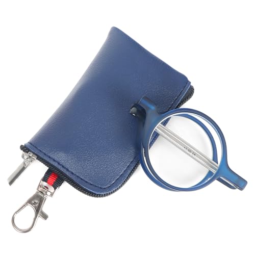 MMOWW Gafas de Lectura Montura Redonda Plegables con Varilla Telescópica con Cremallera, Anti - luz azul Gafas Hombres y Mujeres (Azul, +2.5)