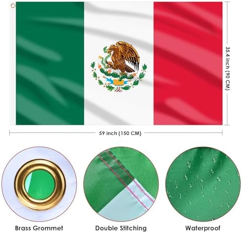 AhfuLife Mexico Flag 3x5 Ft for World Cup Decorations 2026, Double Sided with Brass Eyelets for Olympic Party Bar Garden Street Decoration Indoor Outdoor