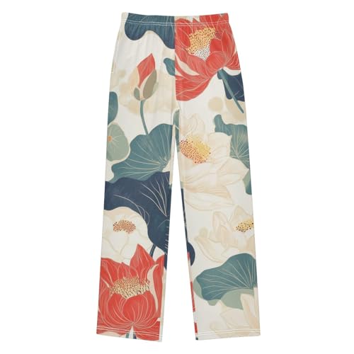 ZZXXB Lotus Flower Boys Long Pants Soft Trousers Elastic Waist Kids Lounge Bottoms with Pockets S-XL