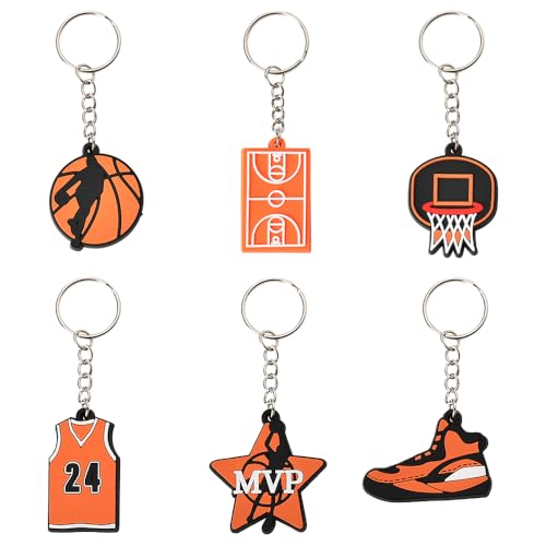 Basketball Keychain for Women Men Christmas Birthday Gifts for Basketball Lovers Birthday Sports Party Favor Gift for Women Men Basketball Teams Gifts for Basketball Players Sports Keychain Set of 6