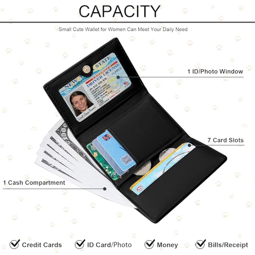 Sunwel Fashion Girls Wallets Kitten Embossed Cute Wallet with Cat Print Small Wallet with ID Credit Card Slots for Women (BLACK)2