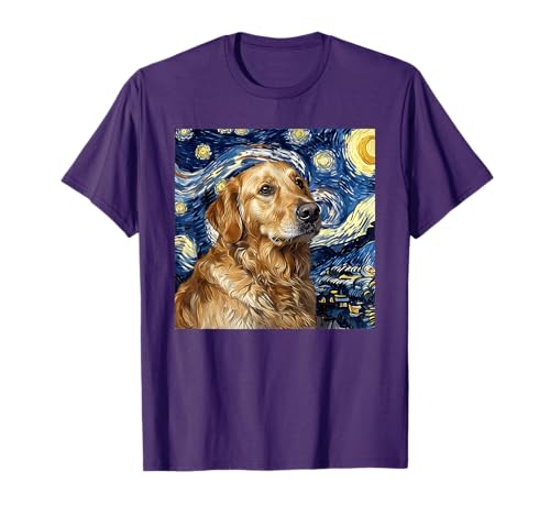 Golden Retriever Dog Van Gogh Style Starry Night T-Shirt