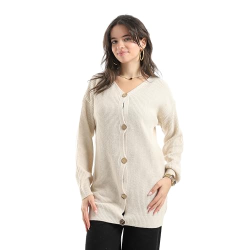 Andora Turned Down Plain Self Pattern WOMEN Sweater off white_ One Size