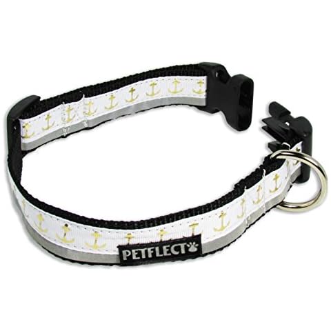 Petflect Gold Anchors on White Reflective Collar, Small Cover