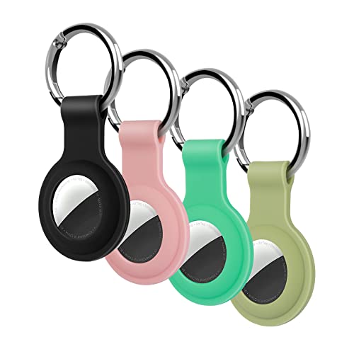 4 Pièces KOKOKA Étui Protection Compatible avec Airtag, Airtag Housse Coque Keyring Tracker pour Votre clé de Voiture, Votre Sac, Chien Laisse et Plus Encore, Black Pink Matcha Green Mint Green Cover