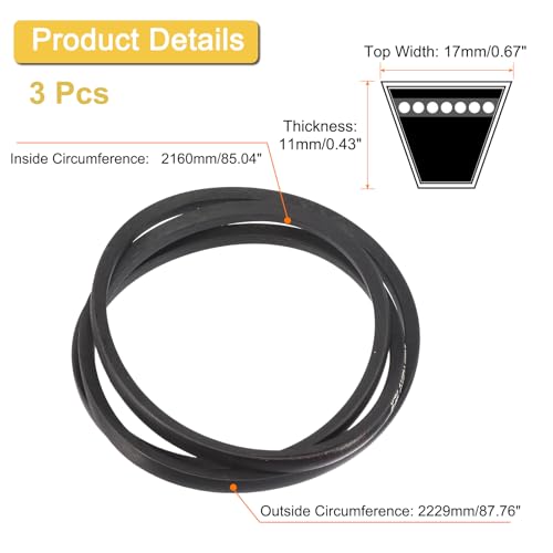 Image of uxcell 3pcs B85 Classic Wrapped V-Belt, 88 inch Outer Circ B Profile V-Belt