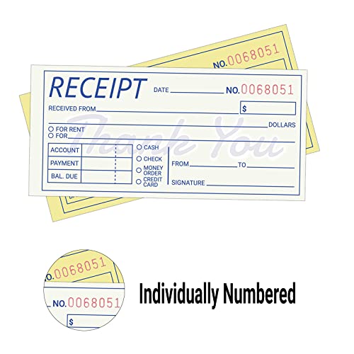 Suituts [12 Books] Money And Rent Receipt Books, Pocket Size 2.75X6 Inch 2-Part Carbonless Receipt Book For Small Business (50 Sets Per Book) #TOP3
