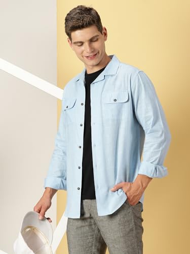 Image of Thomas Scott Men's | Solid | Full Sleeve | Regular Fit | 100% Cotton | Double Flap Pocket | Spread Collar | Casual Shirt