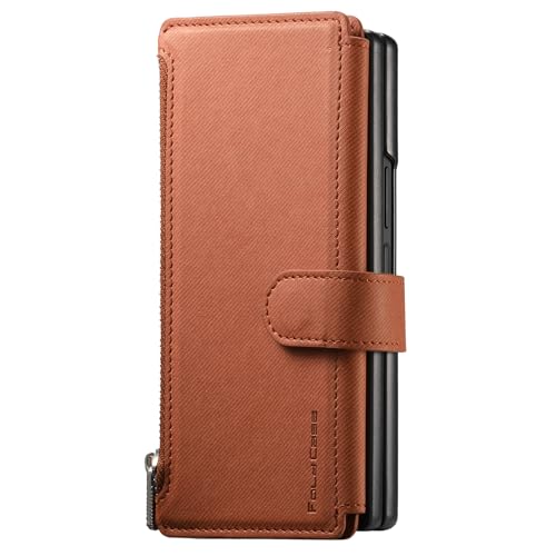 COQUE Hülle für Honor Magic V3 mit Kartenfächern & Kickstand unterstützt magnetisches Aufladen 2-in-1 abnehmbare Leder-Wallet-Hülle für Honor Magic V3-Braun