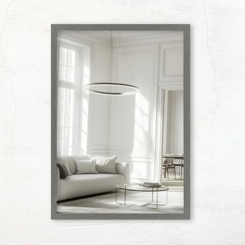 CLAMARO Vision Wall Mirror 50x145 cm Steel Grey with Frame, 300+ Sizes Available, Real Glass Mirror Installable in Portrait & Landscape Format - Handmade in Germany