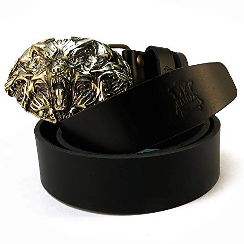 Leather belt with brass buckle Cerberus, Handmade underworld Hound of Hades solid brass belt buckle on leather belt2