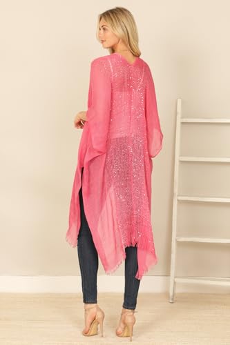 Image of RIAH FASHION Bohemian Sequin Glitter Shawl Wrap Poncho - Kimono Cardigan, Sparkly Metallic Mesh Scarf, Open Knit Crochet