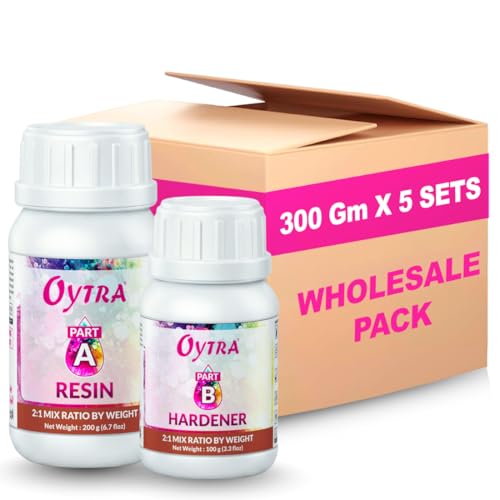Image of Oytra Resin Art Liquid Hardener for Craft Beginners Materials Kit Ultra Crystal Clear Coat Transparent Epoxy 2 1 Ratio Artists Jewellery Set Casting Tabletop DIY Project (Pack of 5 x 300g)