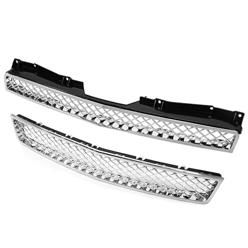 ALMULOO Upper & Lower Mesh Grille Compatible with 2007-2014 Chevy Avalanche, Tahoe, Suburban 1500/2500 Replacement for GM1200596, GM1200563, GM1200590, GM1200609