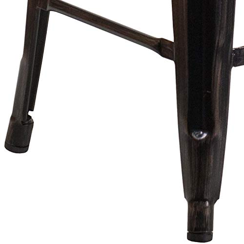 Merrick Lane Newark Series Black-Antique Gold 24" High Backless Metal Counter Height Stool With Square Seat For Indoor-Outdoor Use #TOP7