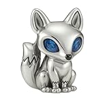 Abalorio de zorro de ojos azules para pulseras Pandora, chapado en plata fina decorada con brillantes ojos de cristal azul, en caja de regalo, One Size, Metal, Circonita cúbica