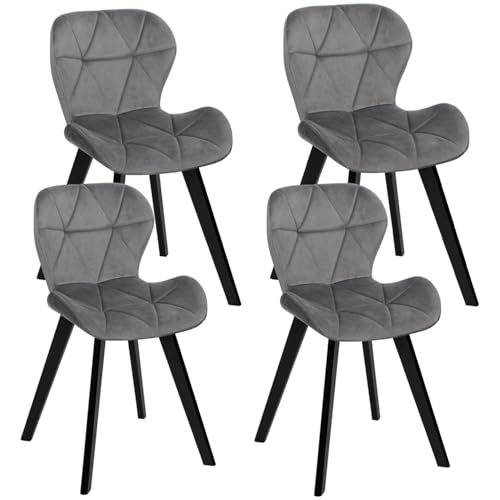 IDMarket - Lot de 4 chaises ROBINE en Velours Gris Clair Pieds Noirs