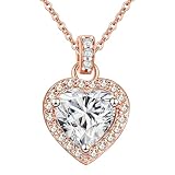 FEIKFEIZ Collar con colgante de moissanite con forma de corazón de diamante cultivado en laboratorio 2CT chapado en oro rosa de 18 quilates, resistente al agua, regalo de joyería