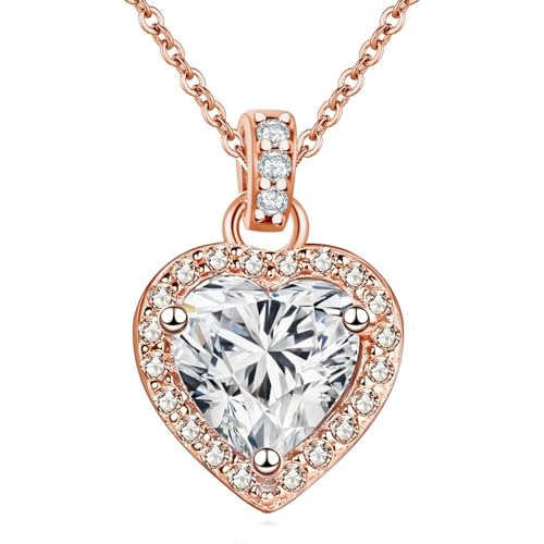 FEIKFEIZ Collier pour femme avec pendentif en moissanite, diamant lab-grown de 2 carats en forme de cœur, plaqué or 18K avec or rose, collier doré, résistant à l'eau, cadeau de bijoux.