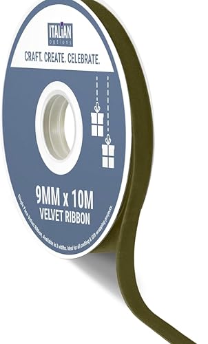 Italian Options Velvet Ribbon Luxury Single-Face Velvet Ribbon for Crafting Christmas Bows Hair Cakes Weddings Ornaments Gift Wrapping Flowers 9mm x 10 Metre Roll Moss Green