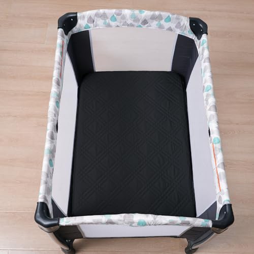 Image of david's kids 2 Pack Waterproof Mini Crib Mattress Protector, Fit Pack N Play, Playard and Mini Crib Mattresses, Ultra Soft Breathable Pad Cover for Boys Girls Neutral, Black Checker